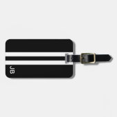 Schwarzes Monogramm Gepäckstück mit weißen Streife Gepäckanhänger (Vorderseite horizontal)
