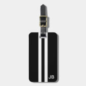 Schwarzes Monogramm Gepäckstück mit weißen Streife Gepäckanhänger (Vorderseite vertikal)