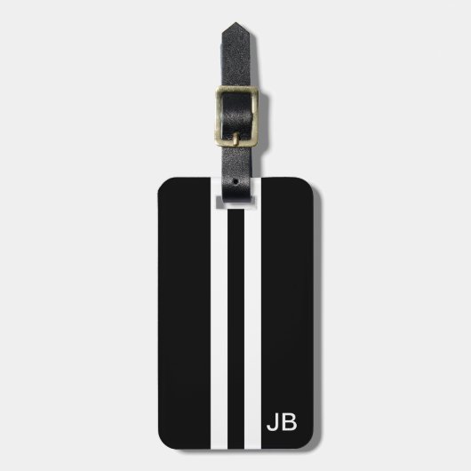 Schwarzes Monogramm Gepäckstück mit weißen Streife Gepäckanhänger (Vorderseite vertikal)