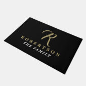 Schwarzes Monogramm Gold Anfangsbuchstabe Name Min Fußmatte (Schrägansicht)
