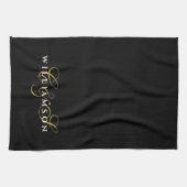 Schwarzes Monogramm Gold Creme Minimalistisches Ch Geschirrtuch (Horizontal)