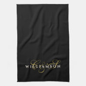 Schwarzes Monogramm Gold Creme Minimalistisches Ch Geschirrtuch (Vertikal)