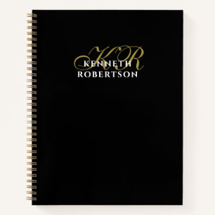 Schwarzes Monogramm Gold Weiß Minimalistisch Elega Notizblock