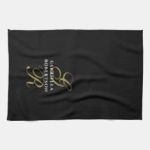 Schwarzes Monogramm Gold Weiße Name Minimalistisch Geschirrtuch (Horizontal)