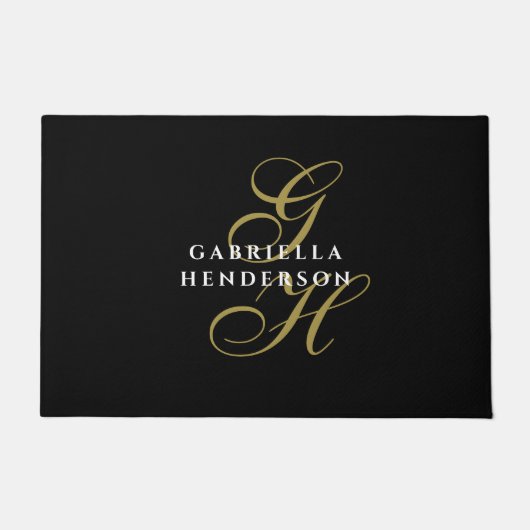 Schwarzes Monogramm Gold Weißer Name Minimalistisc Fußmatte (Vorderseite)