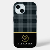 Schwarzes Monogramm Grau Kariertes Tartan Case-Mate iPhone Hülle (Rückseite)