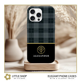 Schwarzes Monogramm Grau Kariertes Tartan Case-Mate iPhone Hülle