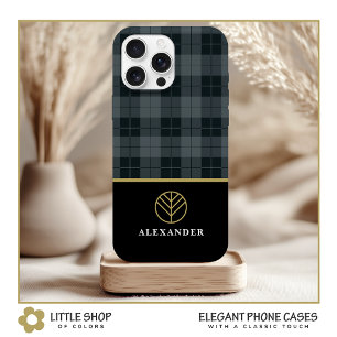 Schwarzes Monogramm Grau Kariertes Tartan Case-Mate iPhone Hülle