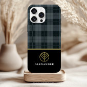 Schwarzes Monogramm Grau Kariertes Tartan Case-Mate iPhone Hülle