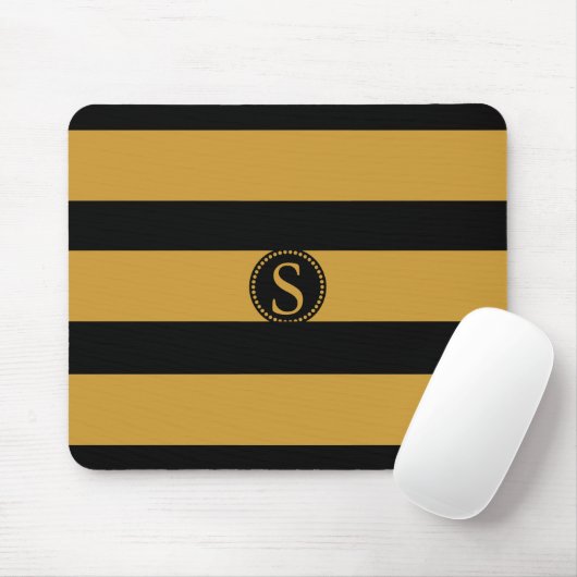 Schwarzes Monogramm mit goldenen Streifen Mousepad (Mit Mouse)