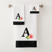 Schwarzes Monogramm mit rosa Blume Handtuchhandtuc Badhandtuch Set (Insitu)