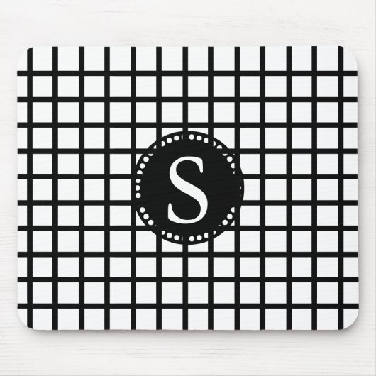 Schwarzes Monogramm mit Streifen aus weißen und sc Mousepad (Vorne)