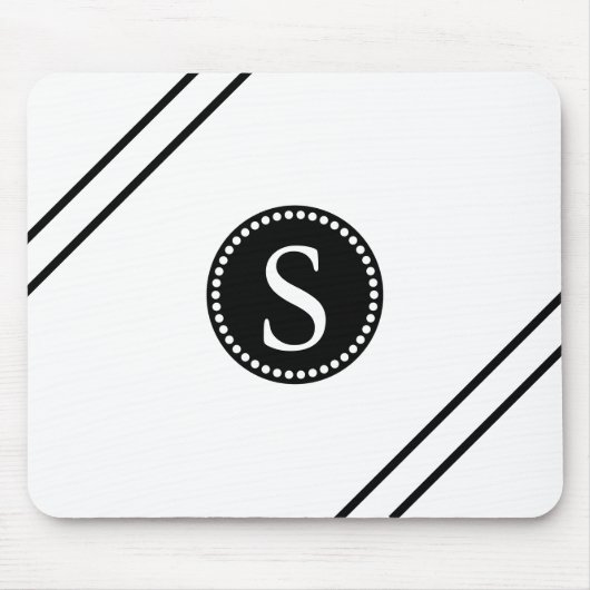 Schwarzes Monogramm mit weißen und schwarzen Strei Mousepad (Vorne)