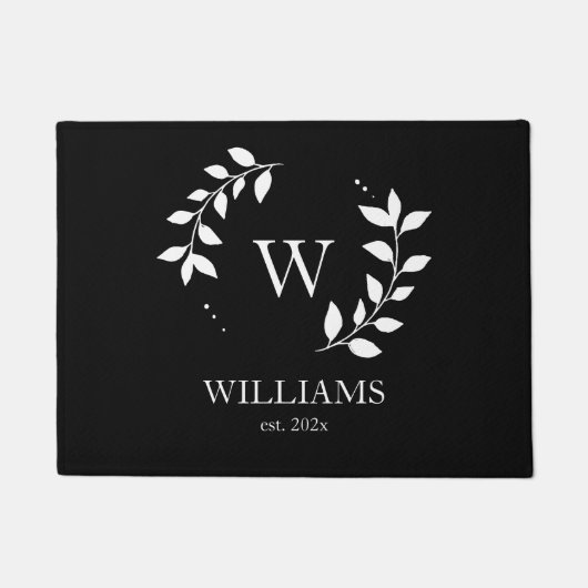Schwarzes Monogramm Modern Simple Custom Initial Fußmatte (Vorderseite)