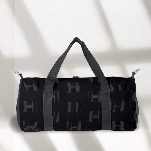 Schwarzes Monogramm Muster, moderne Mit Monogramm Duffle Bag