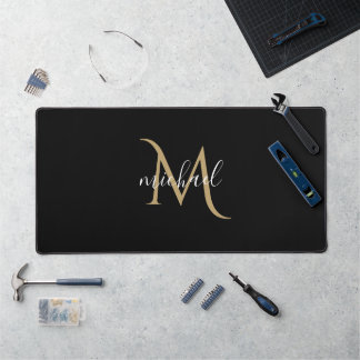 Schwarzes Monogramm, personalisiert Schreibtischunterlage