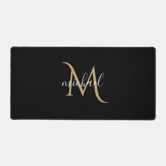 Schwarzes Monogramm, personalisiert Schreibtischunterlage (Vorderseite)