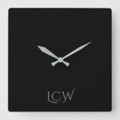 Schwarzes Monogramm Quadratische Wanduhr (Vorderseite)