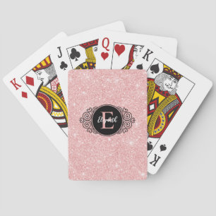 Schwarzes Monogramm rosa Glitter Spielkarten
