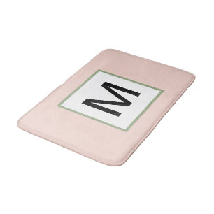 Schwarzes Monogramm Rosé und Salbeigrün Badematte