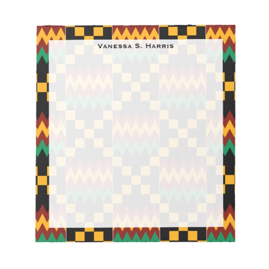 Schwarzes Monogramm Rotes Gelbes Kwanzaa Kente Tuc Notizblock (Vorderseite)