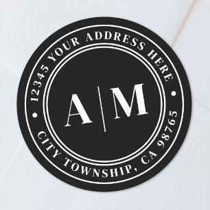 Schwarzes Monogramm-Rücksendeadresse Runder Aufkleber