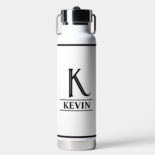 Schwarzes Monogramm Trinkflasche (Vorderseite)