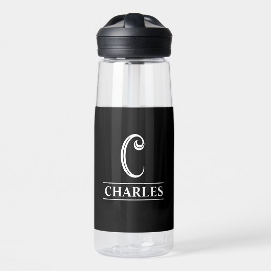 Schwarzes Monogramm Trinkflasche (Vorne)