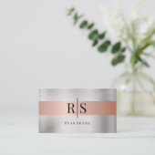 Schwarzes Monogramm und Name, gebürstetes Silber u Visitenkarte (Stehend Vorderseite)