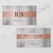 Schwarzes Monogramm und Name, gebürstetes Silber u Visitenkarte (Vorne/Hinten)