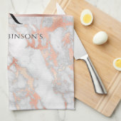 Schwarzes Monogramm und Name, Weißes und Rose-Gold Geschirrtuch (Viertel Falte)