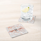 Schwarzes Monogramm und Name, Weißes und Rose-Gold Rechteckiger Pappuntersetzer (Vor Ort)