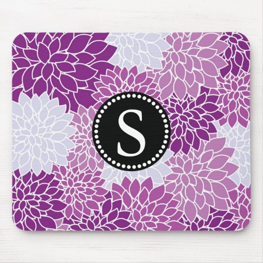 Schwarzes Monogramm Vintage Elegantes Blumenmuster Mousepad (Vorne)