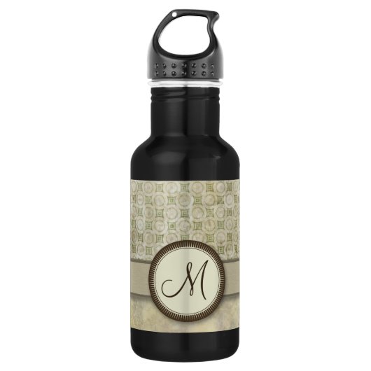 Schwarzes Moosgemälde mit Monogramm Edelstahlflasche (Vorderseite)