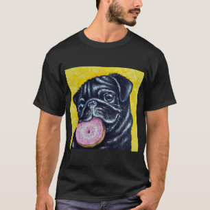 Schwarzes Mops-Donut T-Shirt