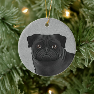 Schwarzes Mops-Hundedesign der Hunderasse Mops mit Keramik Ornament
