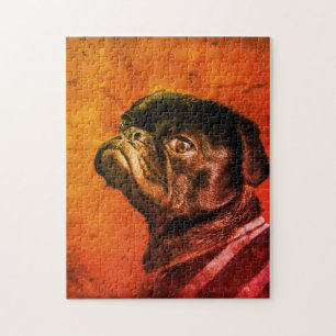 Schwarzes Mops Hundeportrait Puzzle