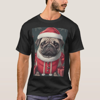 Schwarzes Mops Weihnachten T-Shirt