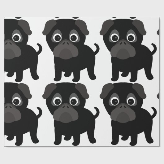 Schwarzes Mops-Wrapper Geschenkpapier (Flach)