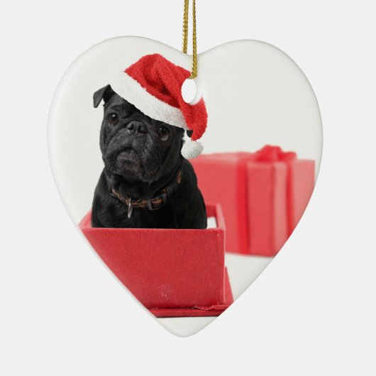 Schwarzes Mopshundegeschenk oder -geschenk Keramik Ornament (Rechts)