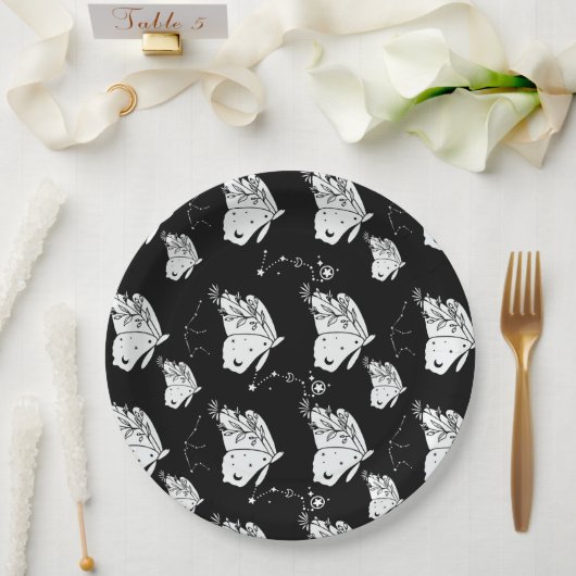 Schwarzes Moth Butterfly-Muster Pappteller (Hochzeit)