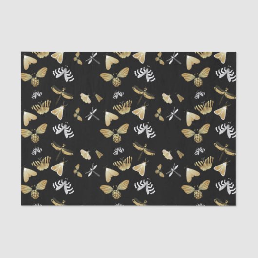 Schwarzes Moth Butterfly-Muster Seidenpapier (Vorderseite)