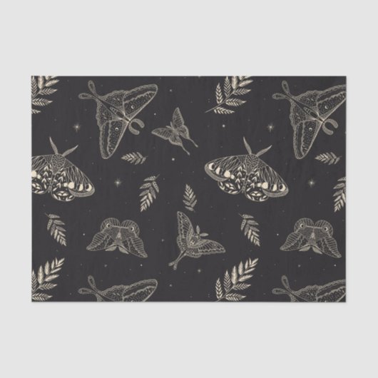 Schwarzes Moth Butterfly-Muster Seidenpapier (Vorderseite)
