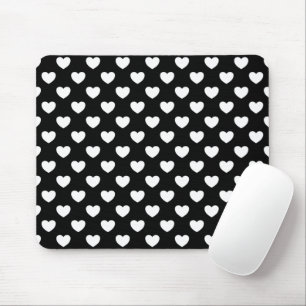 Schwarzes Mousepad mit stilvollem, weißem Herzmust