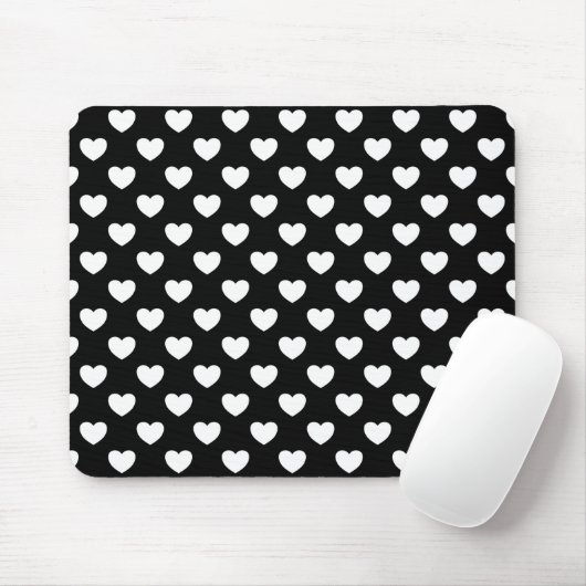 Schwarzes Mousepad mit stilvollem, weißem Herzmust (Mit Mouse)