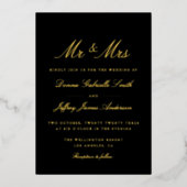 schwarzes MR & MRS Hochzeitgold Folieneinladung (Vorderseite)