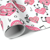 Schwarzes Musical und rote Herzen Wrapping Paper Geschenkpapier (Rolleneckpunkt)