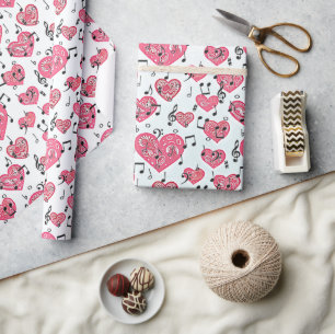 Schwarzes Musik- und rotes Herz-Wrap-Papier Geschenkpapier