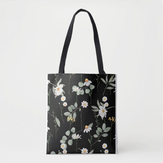 Schwarzes Muster der botanischen Blume Tasche (Vorderseite)