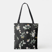 Schwarzes Muster der botanischen Blume Tasche (Rückseite)